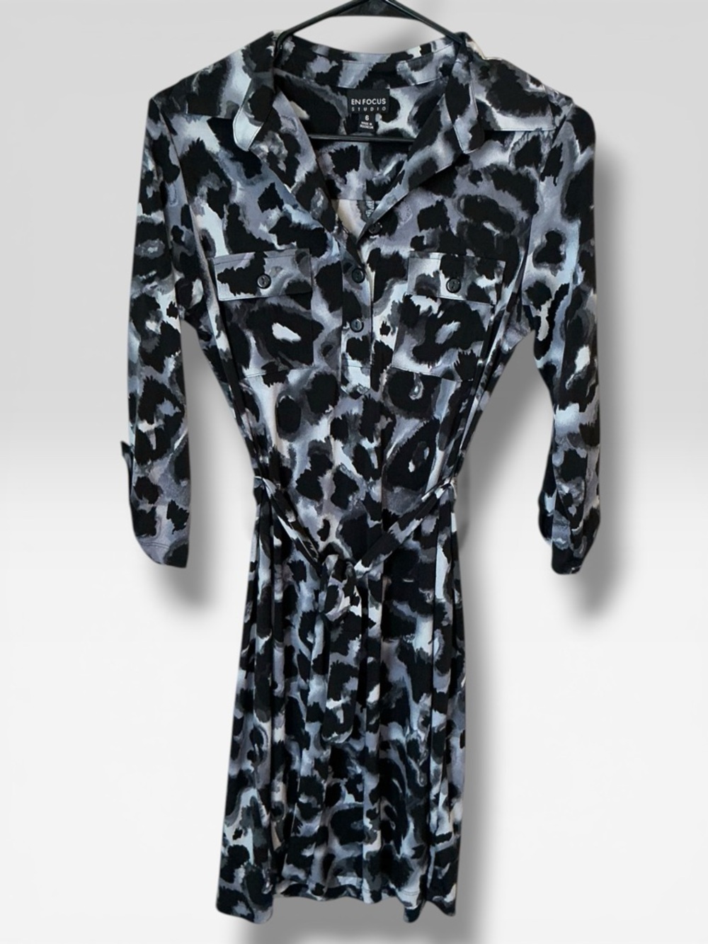 Enfocus Studio Black & Gray Watercolor Animal Print Dress
